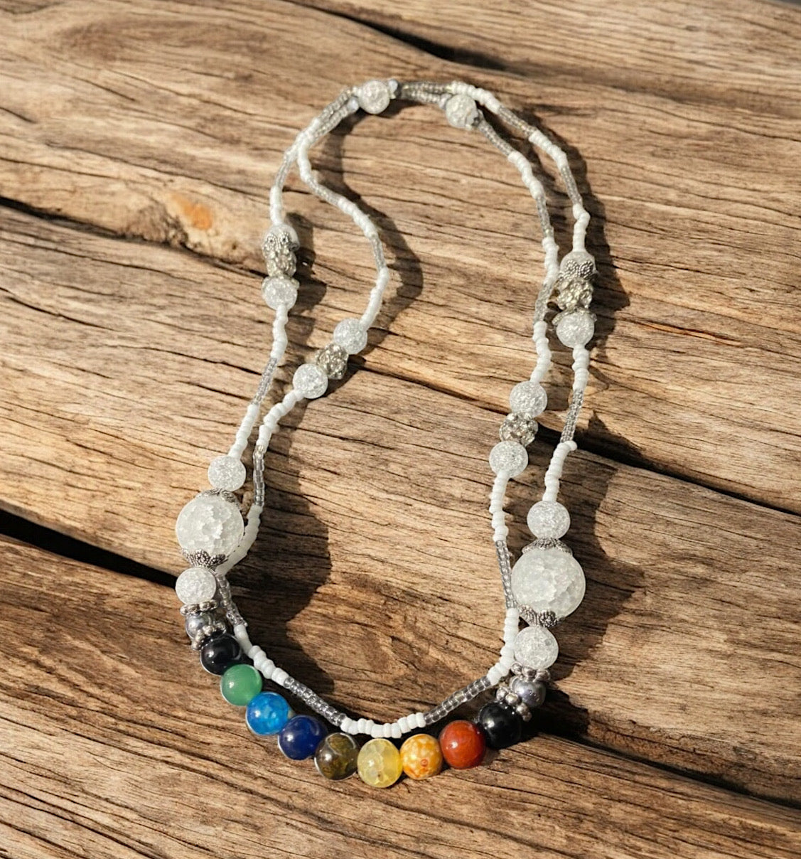 Angel Goddess Chakra Waist beads - White & rainbow waist beads
