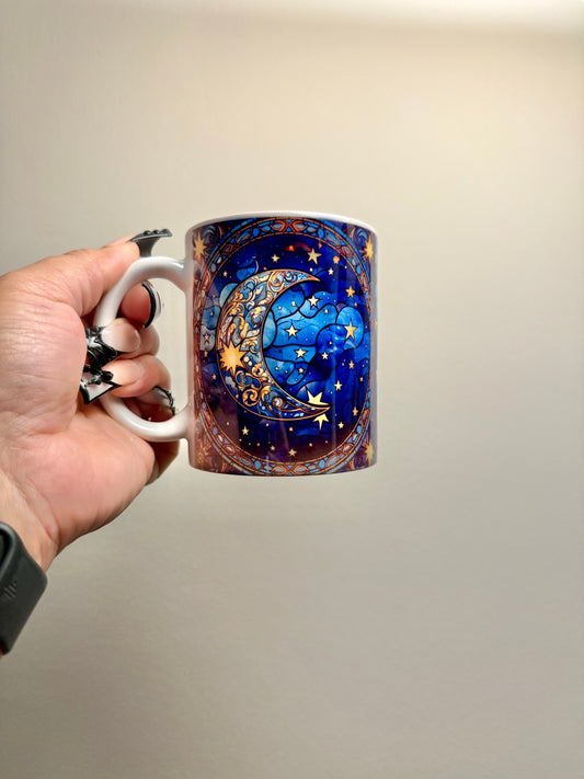 Vibrant Blue Celestial Stained Glass look Coffee Mug