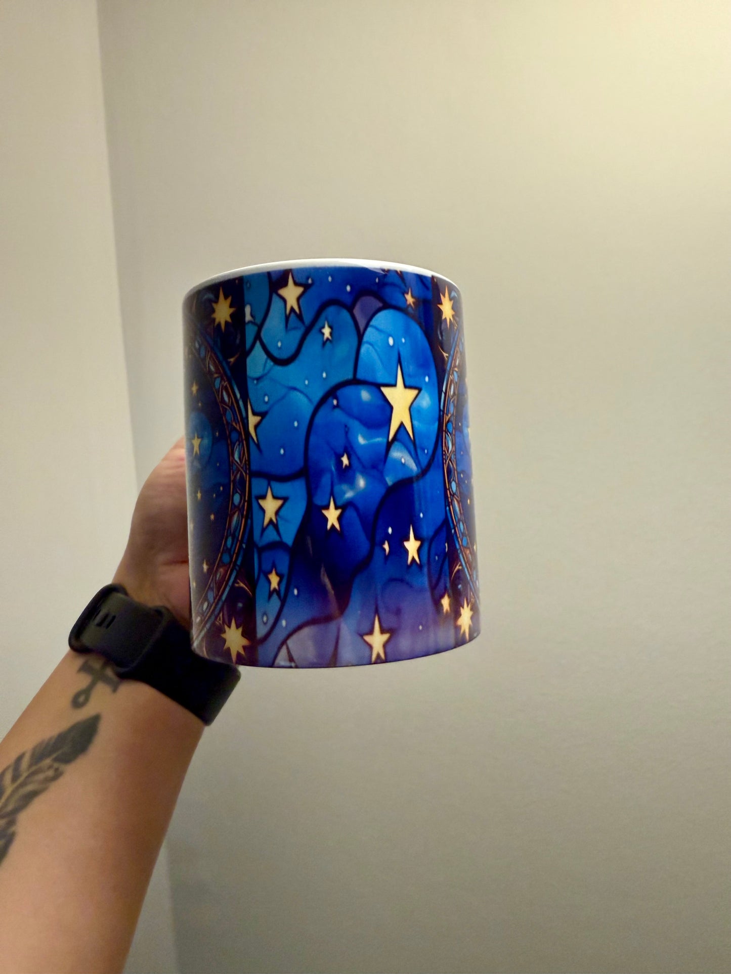 Vibrant Blue Celestial Stained Glass look Coffee Mug