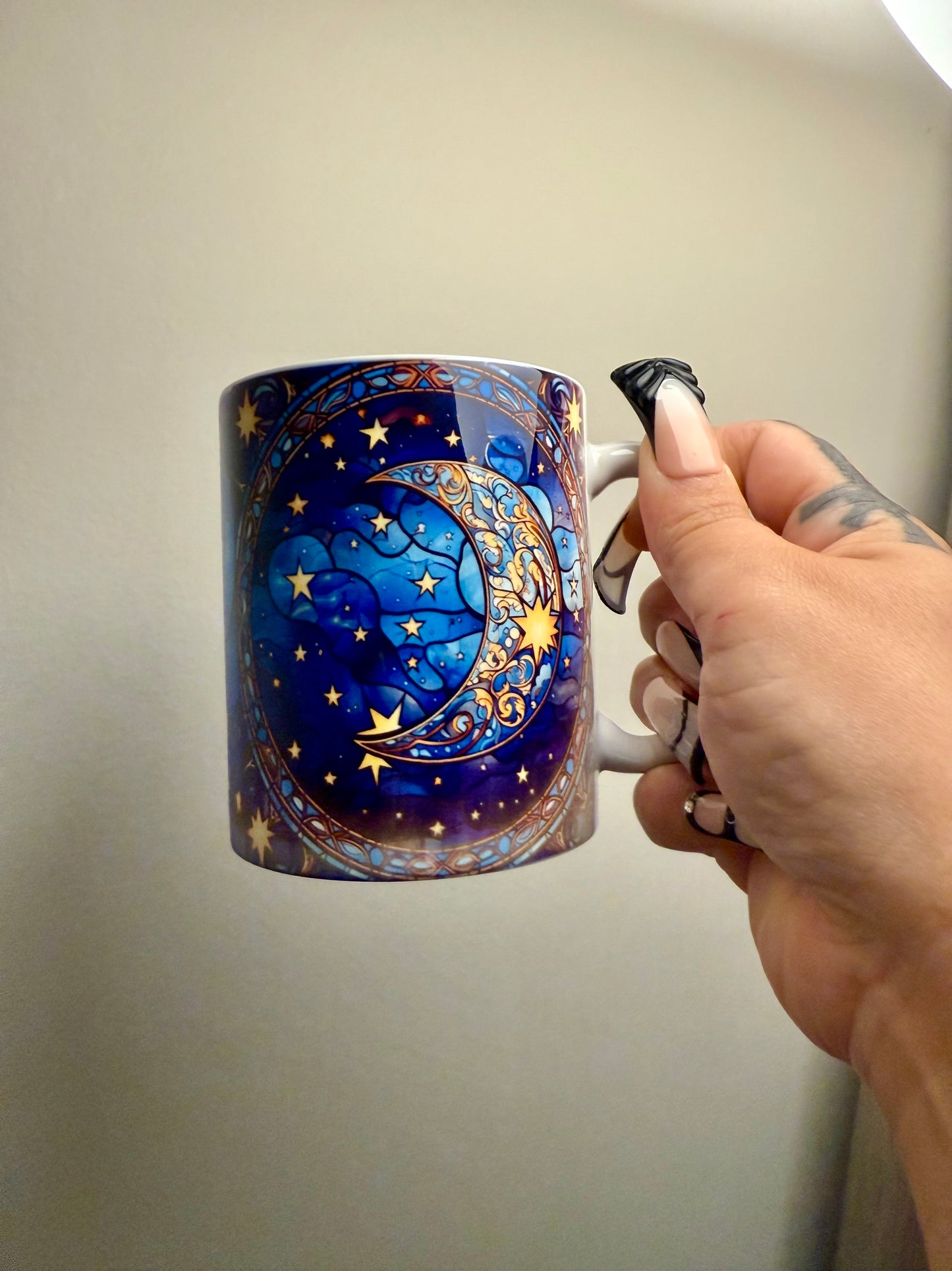 Vibrant Blue Celestial Stained Glass look Coffee Mug