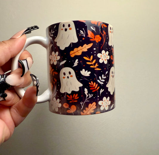 Adorable Ghost & Fall Pumpkin White Coffee Mug – 11 oz white Ceramic