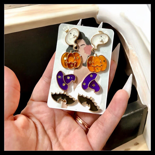 Halloween Stud Earring Set | Ghost, Pumpkin, Witch Hat & Bat | Fun Spooky Jewelry