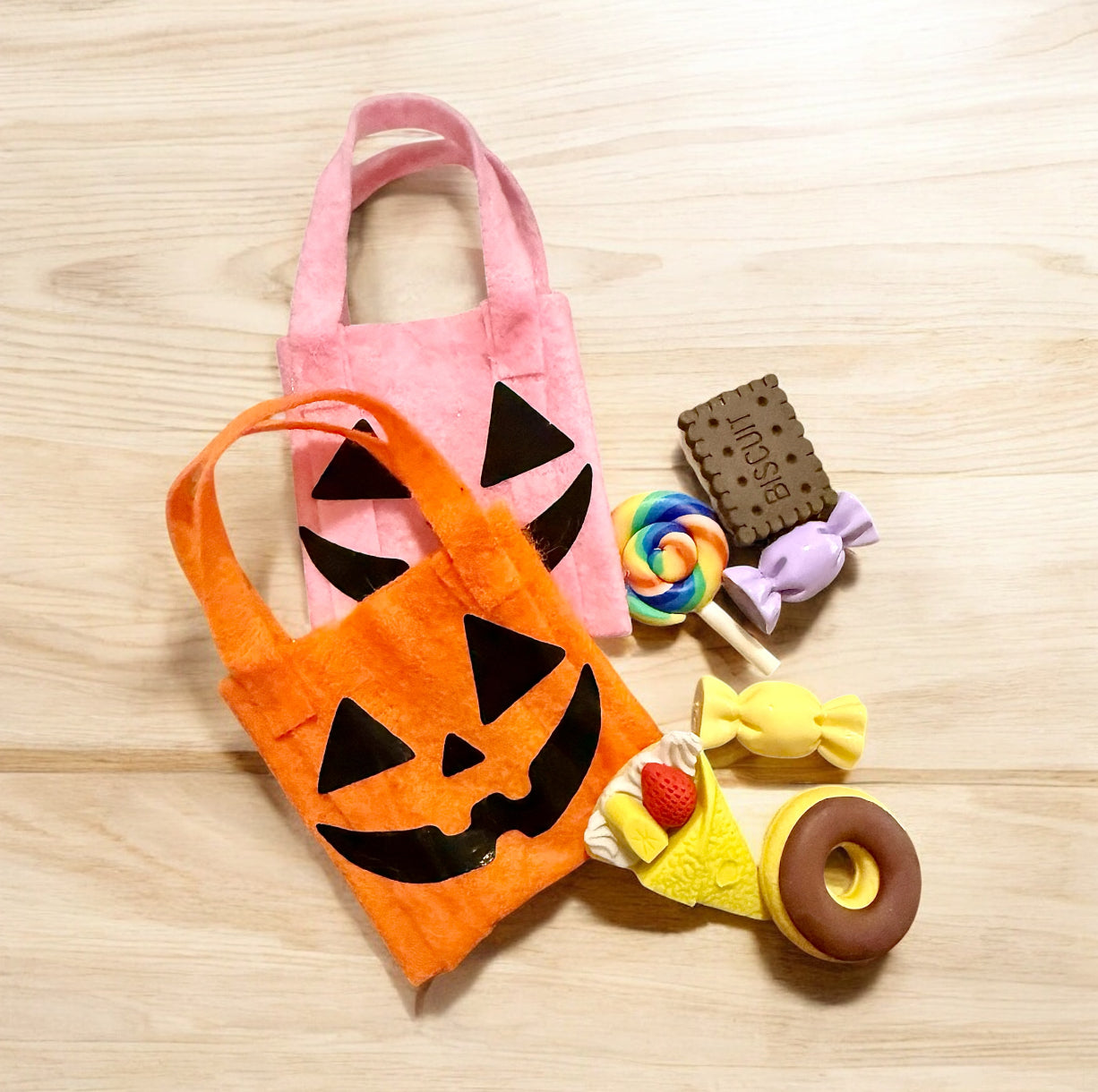 Handmade Doll Halloween Tote Bags – Miniature Storage in Pink or Orange