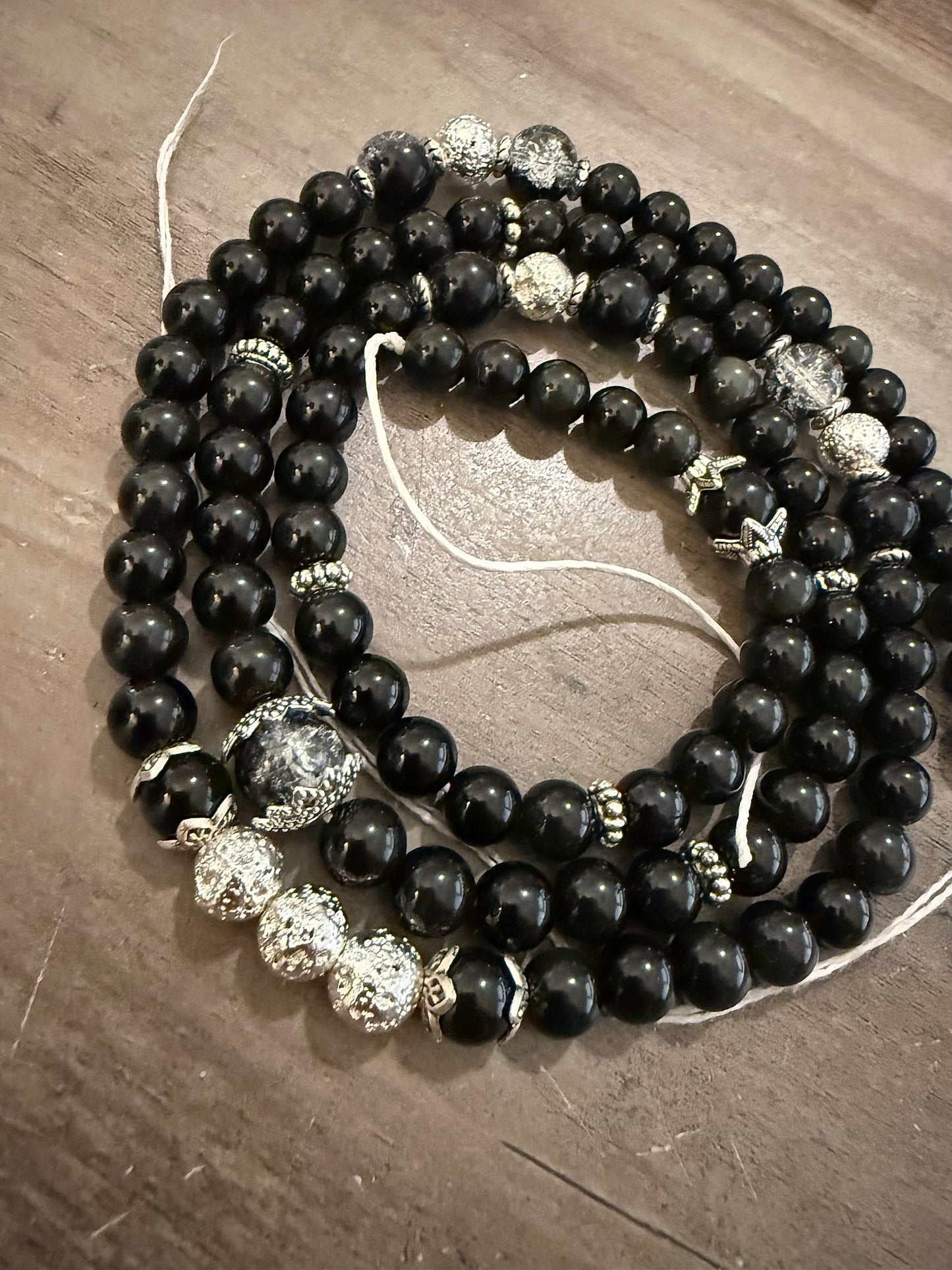 Onyx Waist Beads with Pyrite & Crackled Clear Quartz | Black Beaded Waist Chain for Strength and Protection