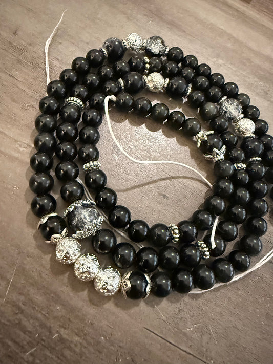Onyx Waist Beads with Pyrite & Crackled Clear Quartz | Black Beaded Waist Chain for Strength and Protection