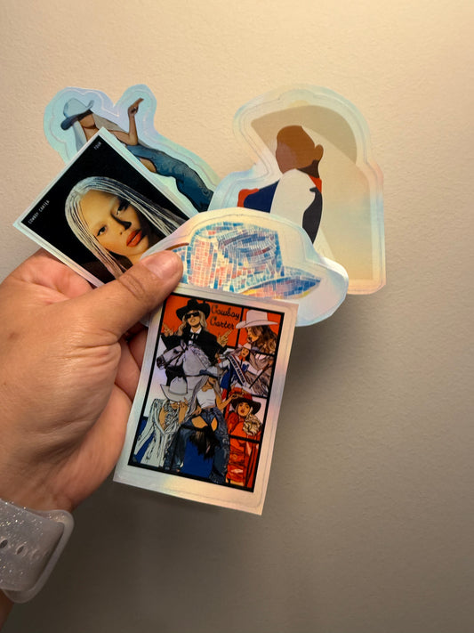 5pc Carter Water resistant holographic stickers