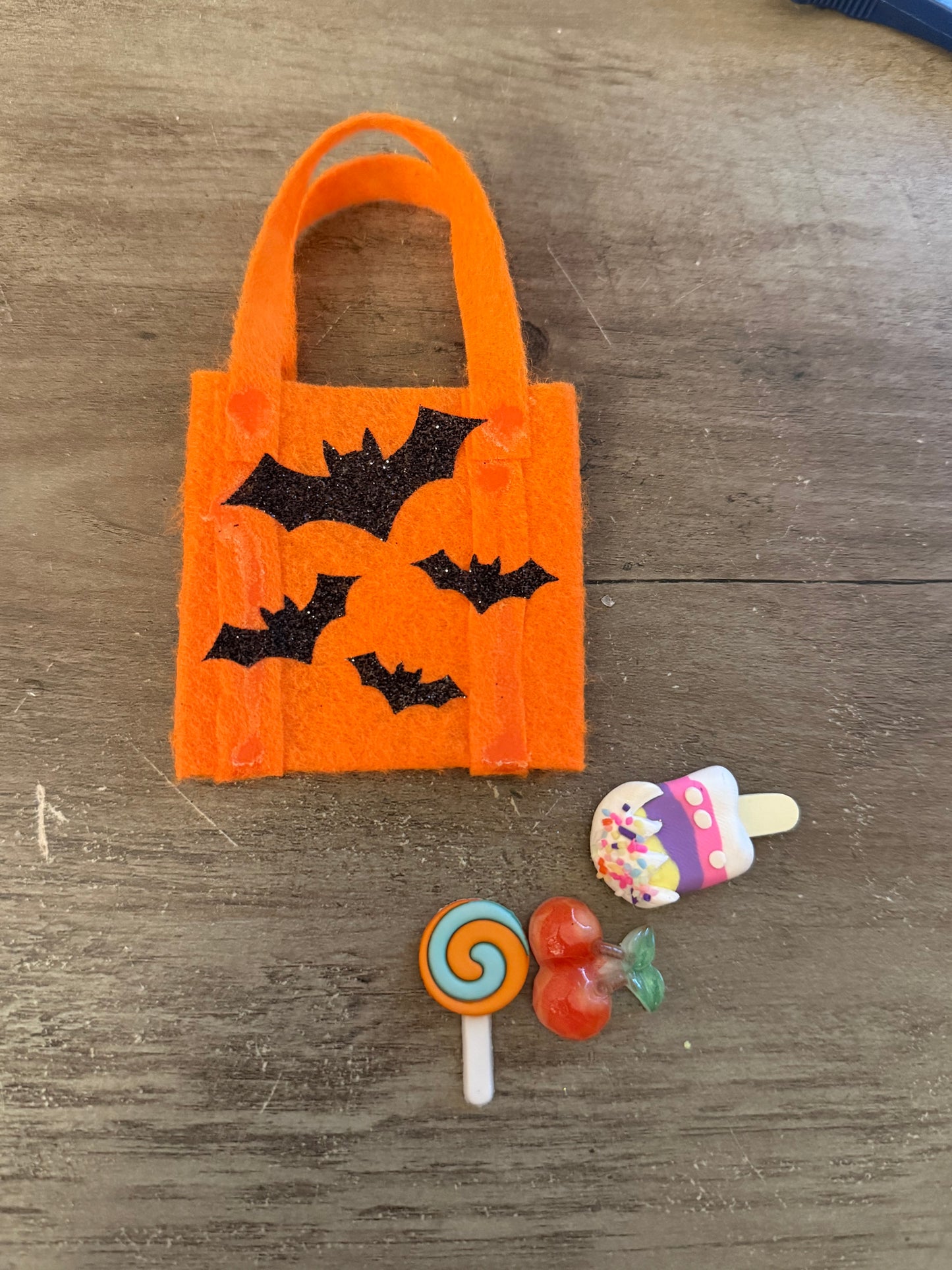 Halloween Glittery Bats Doll Tote Bag