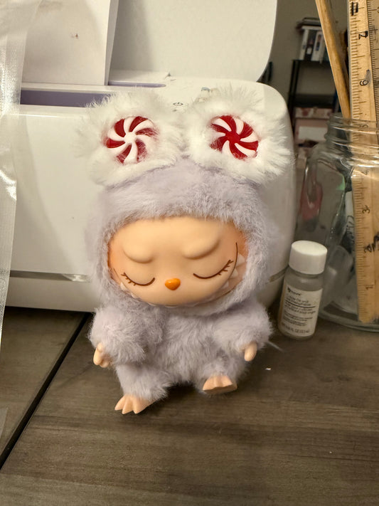 Handmade Labubu Peppermint Fuzzy Earmuffs – Christmas Accessory