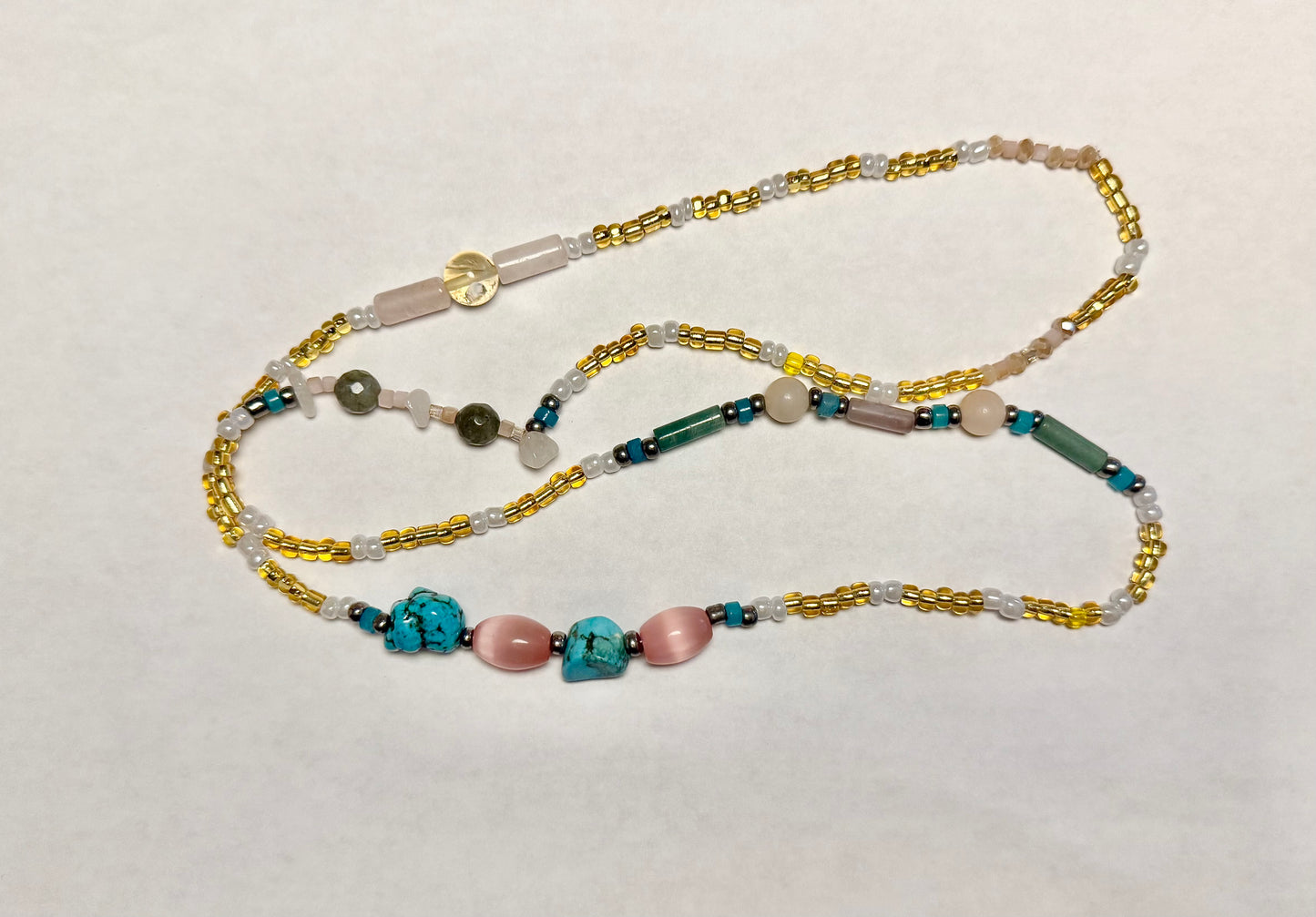 Radiant Harmony Waist Beads – Rose Quartz, Turquoise, Citrine, and Healing Gem Mix