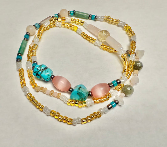Radiant Harmony Waist Beads – Rose Quartz, Turquoise, Citrine, and Healing Gem Mix