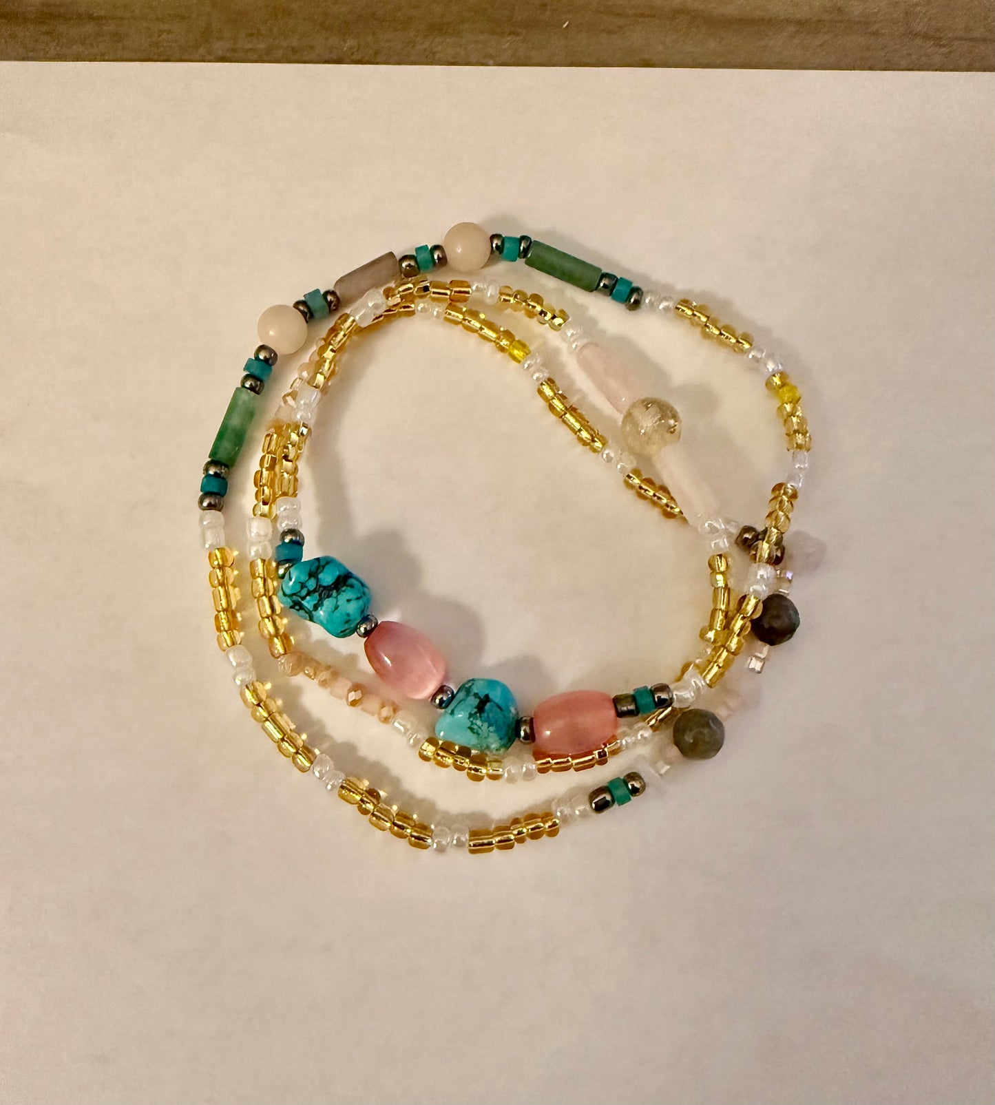 Radiant Harmony Waist Beads – Rose Quartz, Turquoise, Citrine, and Healing Gem Mix