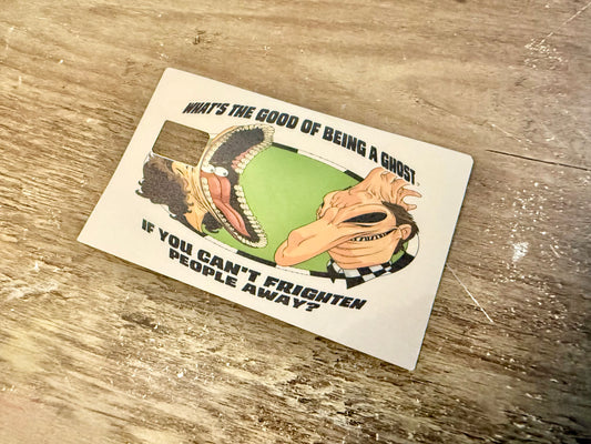 Beetlejuice Debit Card Skin: White & Green Ghost Design