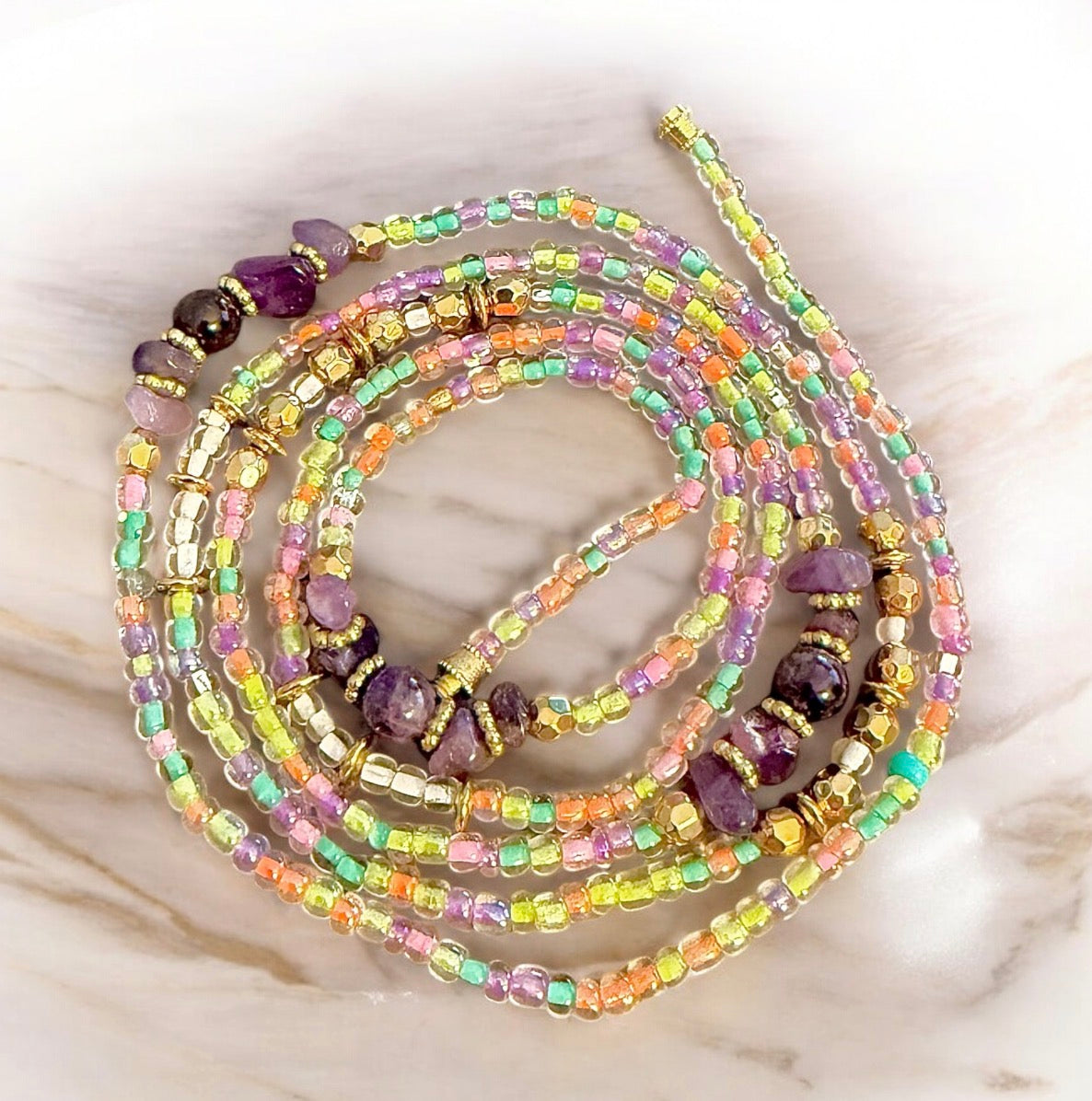 Colorful Amethyst Waist Beads - Crystal Waist beads