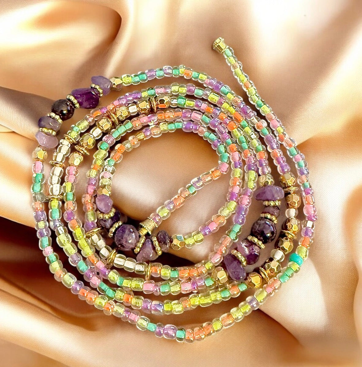 Colorful Amethyst Waist Beads - Crystal Waist beads