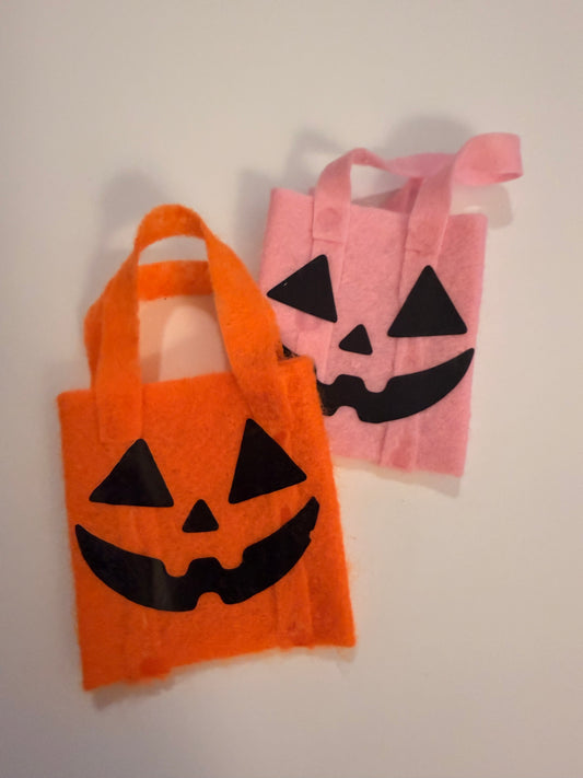 Handmade Doll Halloween Tote Bags – Miniature Storage in Pink or Orange