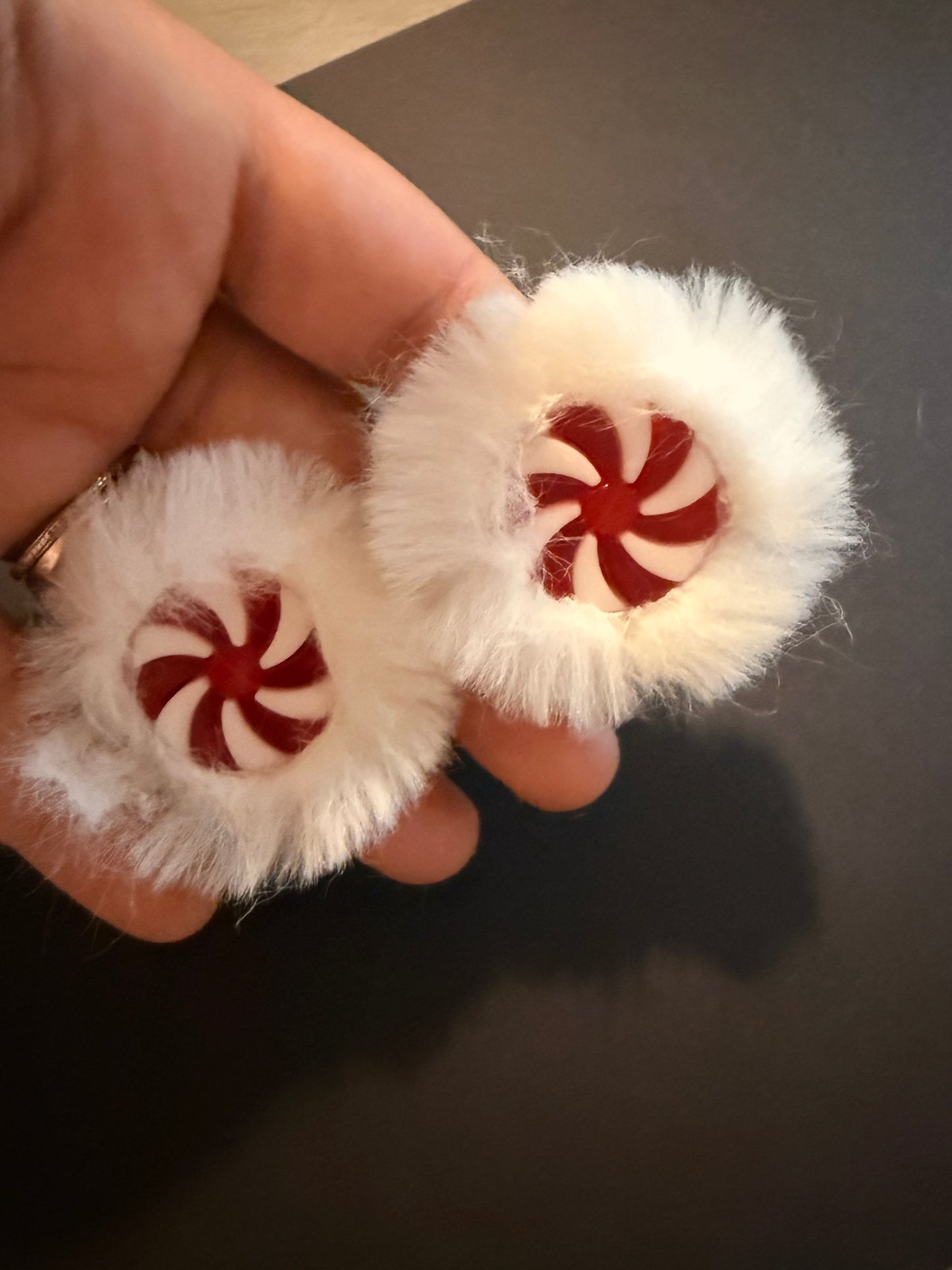 Handmade Labubu Peppermint Fuzzy Earmuffs – Christmas Accessory