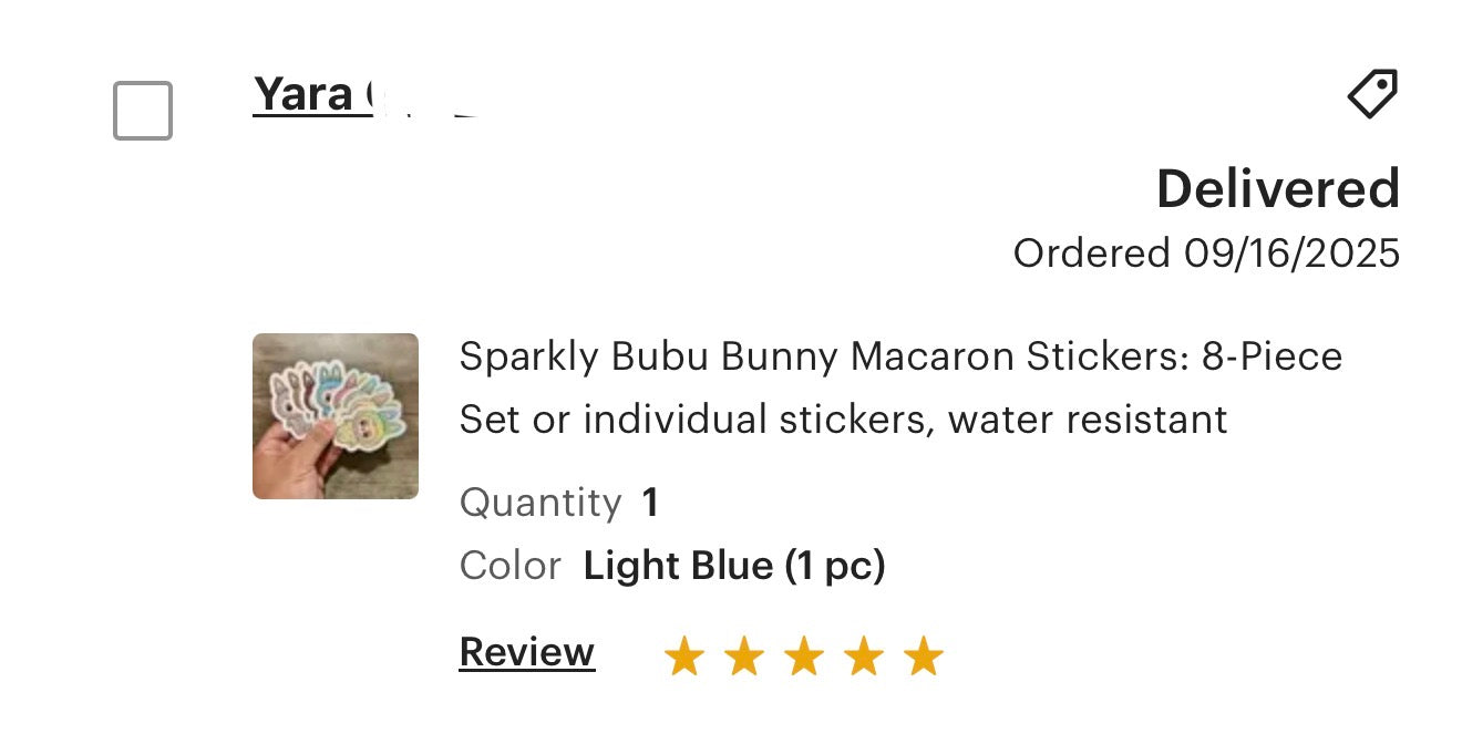 Sparkly Bubu Bunny Macaron Stickers: 8-Piece Set
