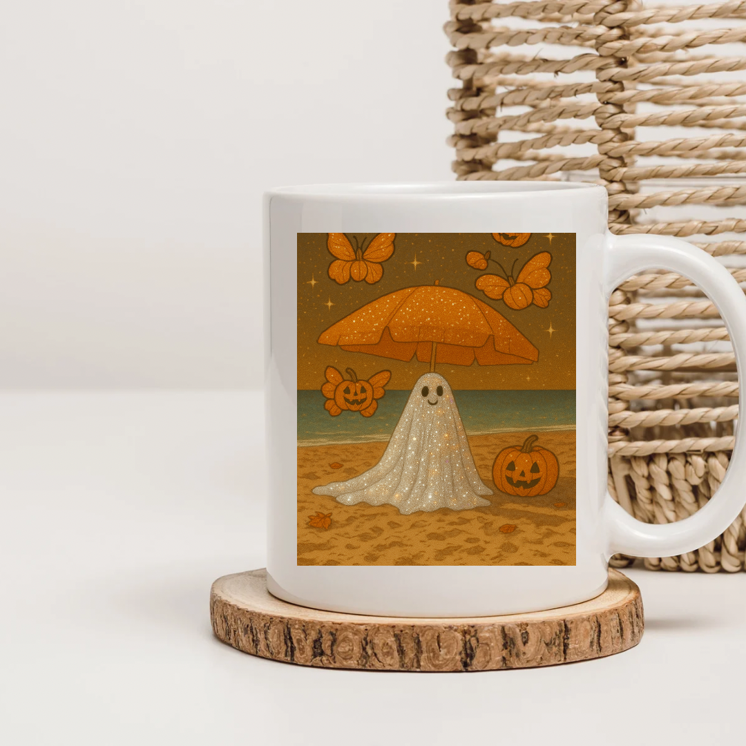 Whimsical Ghost Beach Coffee Mug - Double Sided