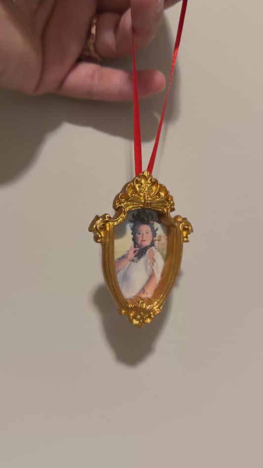 Grand Staircase Fat Lady Ornament – Regal Portrait in an Ornate Gold Frame